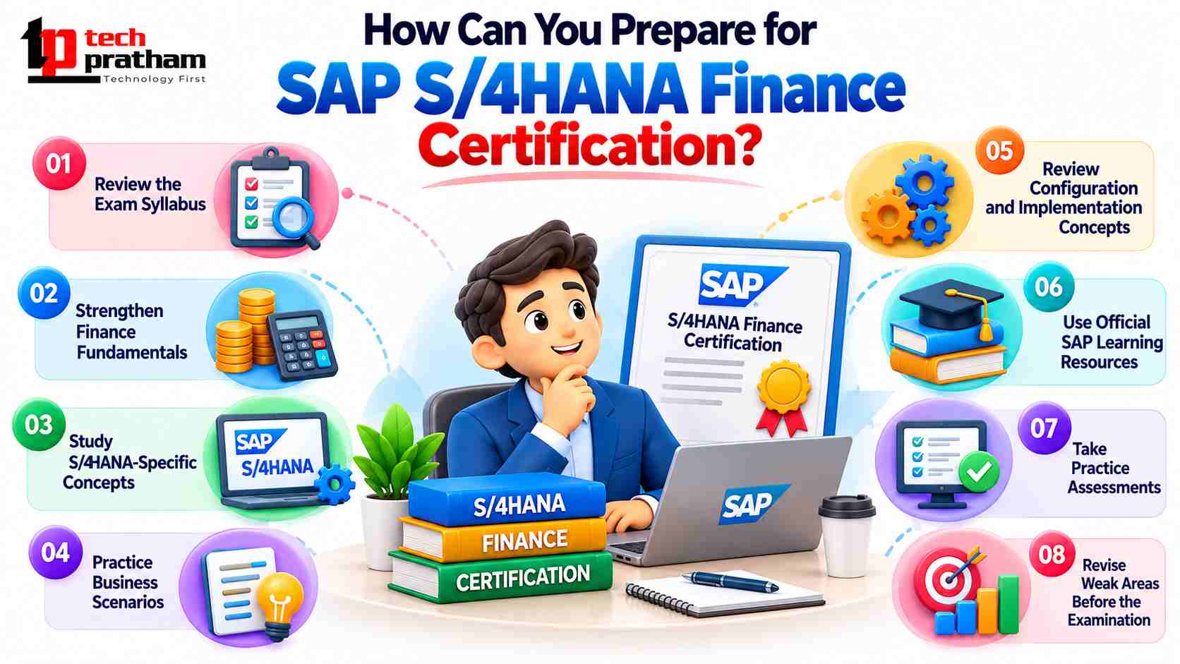 SAP S/4HANA Finance certification preparation, including exam syllabus, finance concepts, practical scenarios, official SAP learning resources, practice assessments, and revision.